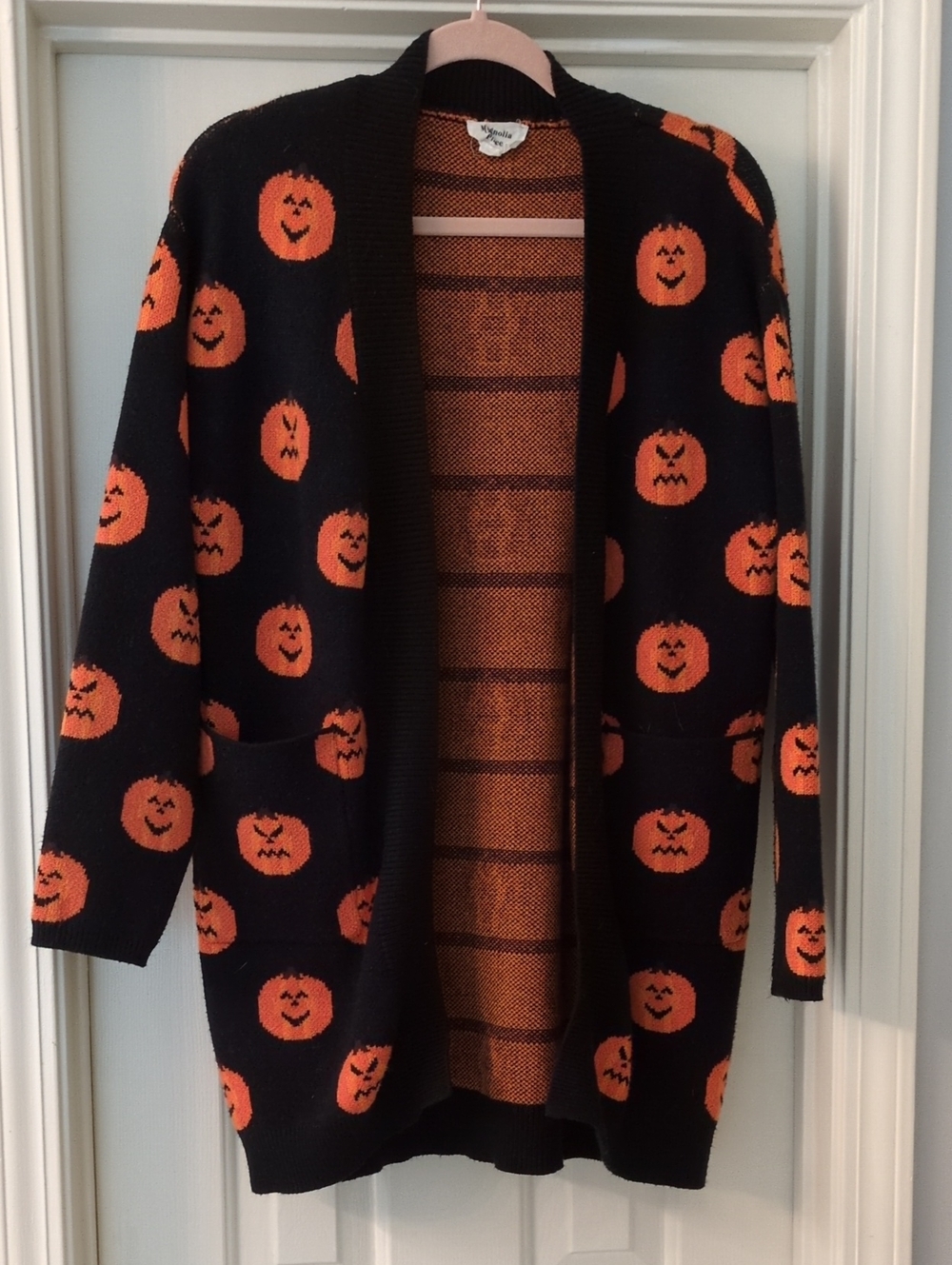 Women's Black & Orange Pumpkin Cardigan Sweater
